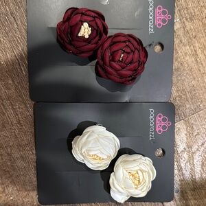 Paparazzi Burgundy and Cream Flower Hair Clips vintage